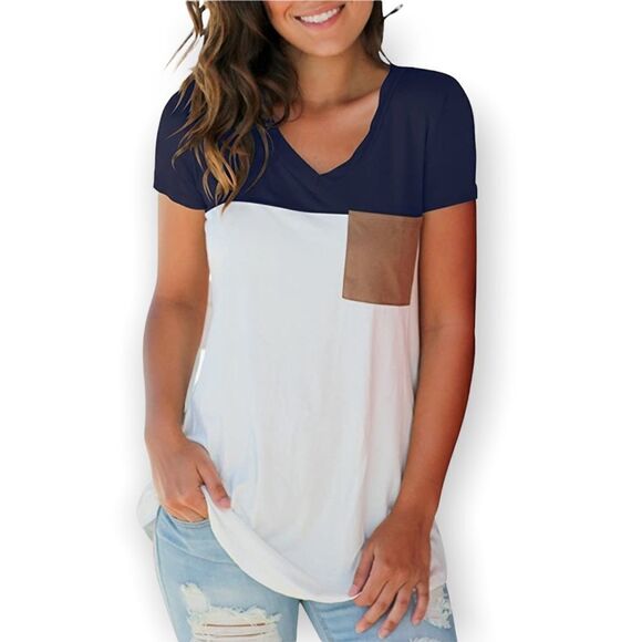 Amazon Faux Suede Pocket Color Block Tee Sz L - Picture 1 of 12